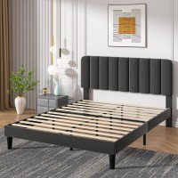 Vecelo Full Size Upholstered Bed Frame With Adjustable Headboard Velvet Platform Bedframe Mattress Foundation Strong Wood Slat