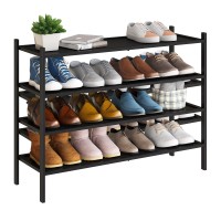 Bmosu 4Tier Bamboo Extended Shoe Rack Premium Stackable Shoe Shelf Storage Organizer For Hallway Closet Living Room Entryway Or