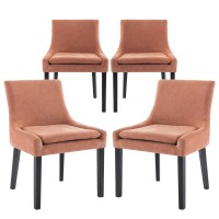 Colamy Modern Dining Chairs Set Of 4 Upholstered Corduroy Accent Side Leisure Chairs With Mid Back And Wood Legs For Living Roo