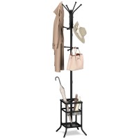 Yoobure Coat Rack Freestanding Coat Tree With Umbrella Holder Metal Coat Rack Stand With 12 Hooks Modern Coat Hanger Stand Fo