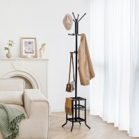 Yoobure Coat Rack Freestanding Coat Tree With Umbrella Holder Metal Coat Rack Stand With 12 Hooks Modern Coat Hanger Stand Fo