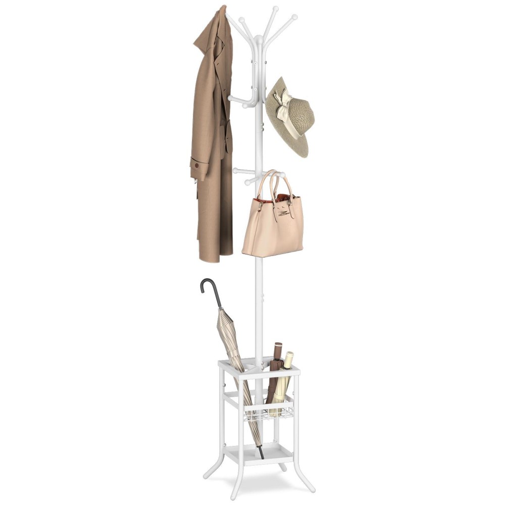 Yoobure Coat Rack Freestanding Coat Tree With Umbrella Holder Metal Coat Rack Stand With 12 Hooks Modern Coat Hanger Stand Fo