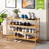 Bmosu 4Tier Bamboo Extended Shoe Rack Premium Stackable Shoe Shelf Storage Organizer For Hallway Closet Living Room Entryway Or