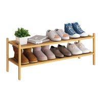 Bmosu 2Tier Bamboo Extended Shoe Rack Premium Stackable Shoe Shelf Storage Organizer For Hallway Closet Living Room Entryway Or