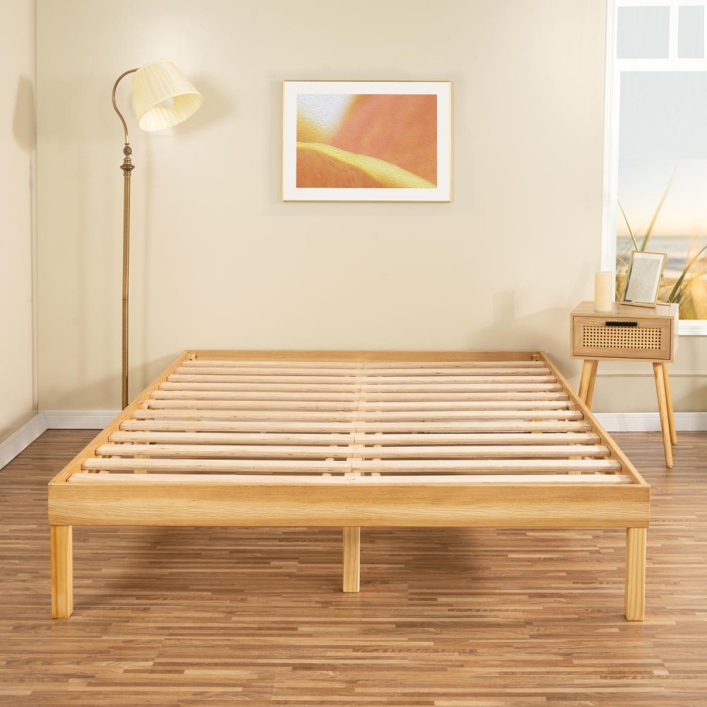 Naomi Home Lucia 14 Inch Solid Wood Platform Bed Twin Bed Frame Pine Wood Twin Platform Bed Frame No Squeak Bed Frame Bed Fra