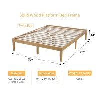 Naomi Home Lucia 14 Inch Solid Wood Platform Bed Twin Bed Frame Pine Wood Twin Platform Bed Frame No Squeak Bed Frame Bed Fra