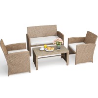 Yitahome 4Piece Patio Bistro Set Allweather Outdoor Patio Furniture Rattan Wicker Loveseat Conversation Set With Glass Side T