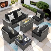 Vonzoy 7 Piece Patio Furniture Set With Fire Pit Table Outdoor Sectional Conversation Sets Wicker Rattan Sectional Sofa With Co