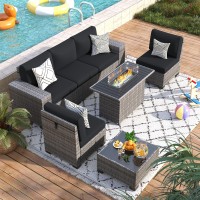 Vonzoy 7 Piece Patio Furniture Set With Fire Pit Table Outdoor Sectional Conversation Sets Wicker Rattan Sectional Sofa With Co