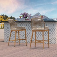 Purple Leaf Patio Sunbrella Counter Height Bar Stools 24 H Set Of 2 Modern Rattan Bar Chairs Aluminum Stool Outdoor Wicker Bar