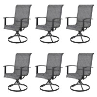 Grand Patio Outdoor Swivel Rocking Chair 6Piece Dining Chairs Set Mesh Sling Patio High Back Swivel Rockers Black Grey Plaid