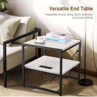 Tatub 20 End Table With Charging Station Industrial Square Side Table With Usb Ports Outlets Versatile 2Tier Small Nights