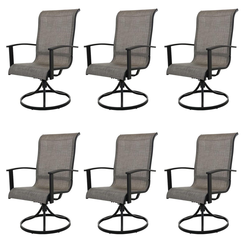 Grand Patio Outdoor Swivel Rocking Chair 6Piece Dining Chair Set Mesh Sling Patio High Back Swivel Rockers Mixed Coffee