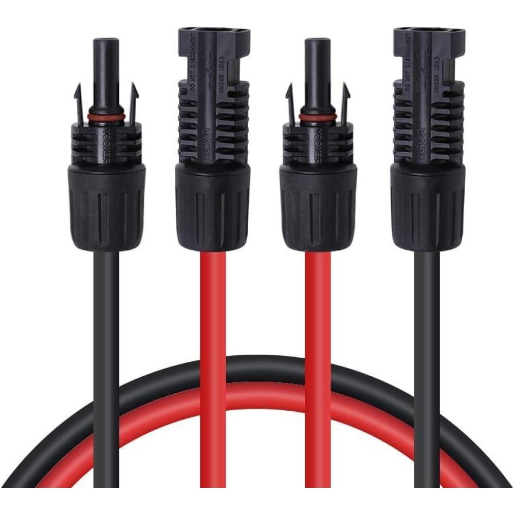 Renogy 20Ft 10Awg Solar Panel Pair Extension Cables Male And Female Connectors 1 Pair Red And Black