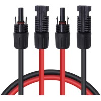 Renogy 20Ft 10Awg Solar Panel Pair Extension Cables Male And Female Connectors 1 Pair Red And Black