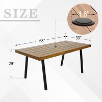 Virvla Patio Dining Table Outdoor Acacia Wood Rectangular Table With Umbrella Hole 68 X 33 X 29 Wood Brown