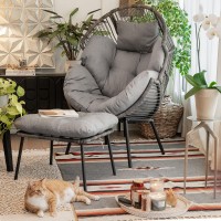 Barton 2Pieces Oversized Stationary Wicker Egg Chair Teardrop Egg Seat Cuddle Cocoon Style Chair With Ottoman Indooroutdoor G