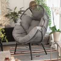 Barton 2Pieces Oversized Stationary Wicker Egg Chair Teardrop Egg Seat Cuddle Cocoon Style Chair With Ottoman Indooroutdoor G