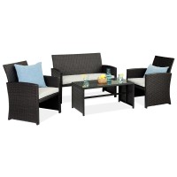 Best Choice Products 4Piece Outdoor Wicker Patio Conversation Furniture Set For Backyard Wcoffee Table Seat Cushions Black