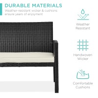 Best Choice Products 4Piece Outdoor Wicker Patio Conversation Furniture Set For Backyard Wcoffee Table Seat Cushions Black