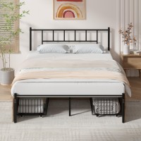 Vecelo Full Size Metal Platform Bed Frame With Headboard 4 Storage Drawers Heavy Duty Steel Slat Support No Box Spring Neede