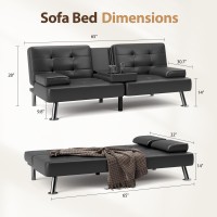 Shahoo Convertible Folding Futon Sofa Bed Sleeper Couch For Living Room Faux Leather Upholstered Loveseat Wremovable Armrests