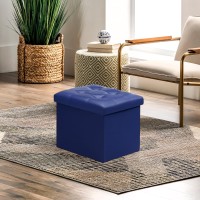 Amassmile Storage Ottoman Foot Rest Stool 17 Inch Folding Leather Footstool Bench Short Ottoman Stool Blue Storage Foot Rest