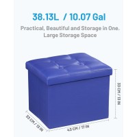 Amassmile Storage Ottoman Foot Rest Stool 17 Inch Folding Leather Footstool Bench Short Ottoman Stool Blue Storage Foot Rest