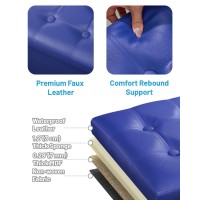 Amassmile Storage Ottoman Foot Rest Stool 17 Inch Folding Leather Footstool Bench Short Ottoman Stool Blue Storage Foot Rest