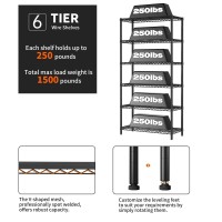 Singaye 6 Tier Shelf Organizer Storage Metal Shelves Garage Wire Shelving Unit Pantry Rack 36 L X 14 W X 72 H Black