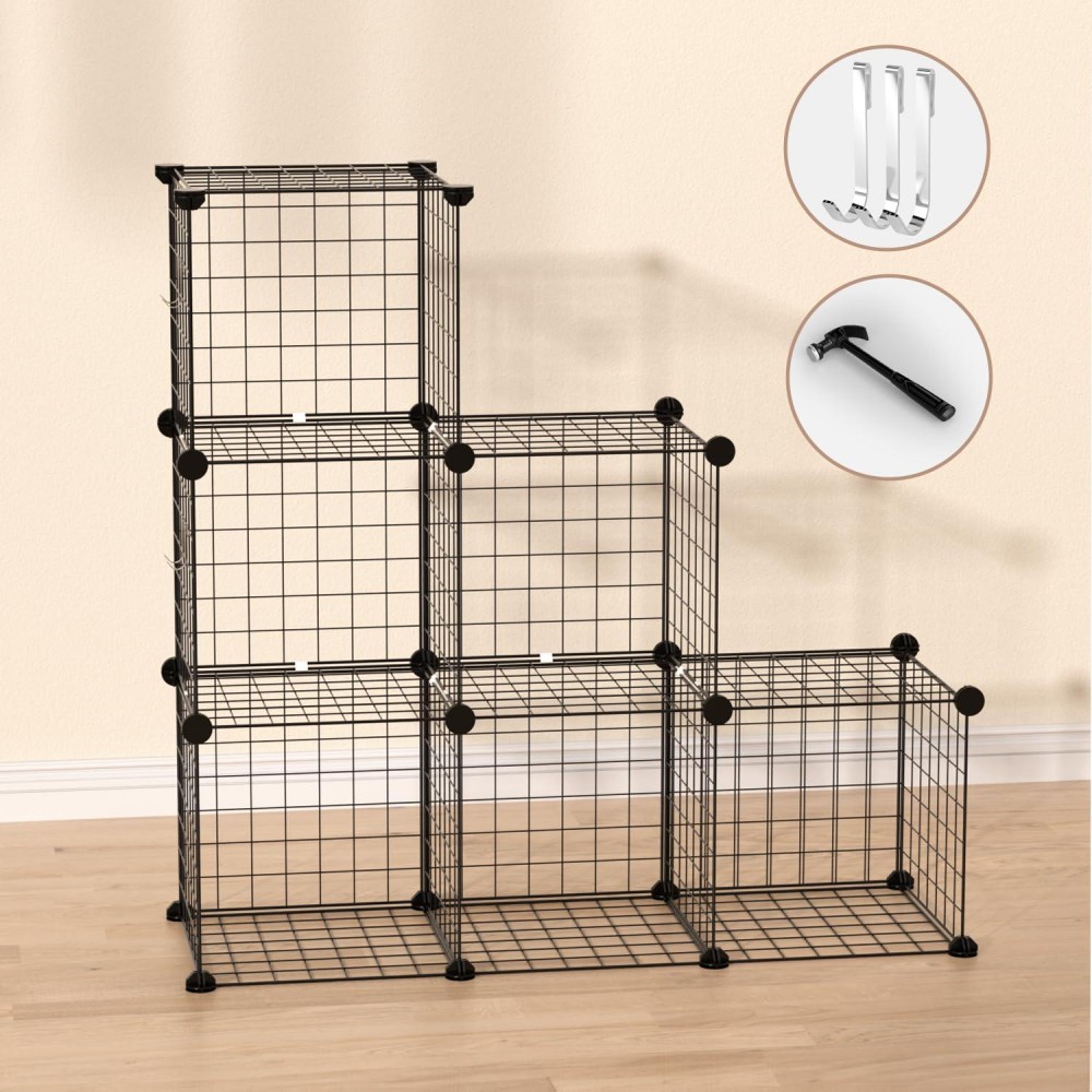 Almaybe Cube Storage Organizer 6 Cubes Stackable Diy Metal Wire Cube Storage Shelf For Closet Organizers And Storage Bookshelf