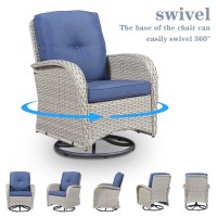 Belord Patio Swivel Glider Pe Wicker Chair  Outdoor Swivel Rocker Seating With Cushions For Porch Deck Balcony  Light Beige/Blue