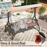 Homrest Outdoor Porch Swing With Adjustable Canopy Backrest 3Person Patio Canopy Swing Textilene Bed With Side Cup Holder Pi