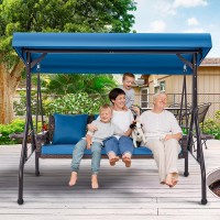 Homrest 3 Seat Outdoor Porch Swing With Cup Holder Adjustable Canopy Convertible Patio Swing Bed With Stand Patio Glider Swin