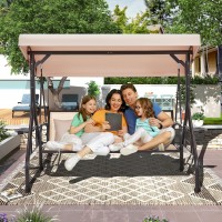 Homrest Outdoor Porch Swing With Adjustable Canopy Backrest 3Person Patio Canopy Swing Textilene Bed With Side Cup Holder Pi