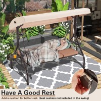 Homrest Outdoor Porch Swing With Adjustable Canopy Backrest 3Person Patio Canopy Swing Textilene Bed With Side Cup Holder Pi