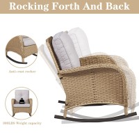 Belord Patio Rocking Chair Wicker Chair  1 Piece Outdoor Rocking Chair Seating With Cushions For Porch Deck Balcony  Yellow/Beige