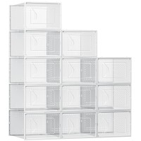 Foluck Shoe Storage Box 12 Pack Clear Plastic Stackable Shoe Organizer For Closet Interlocking Design Shoe Container Bins For