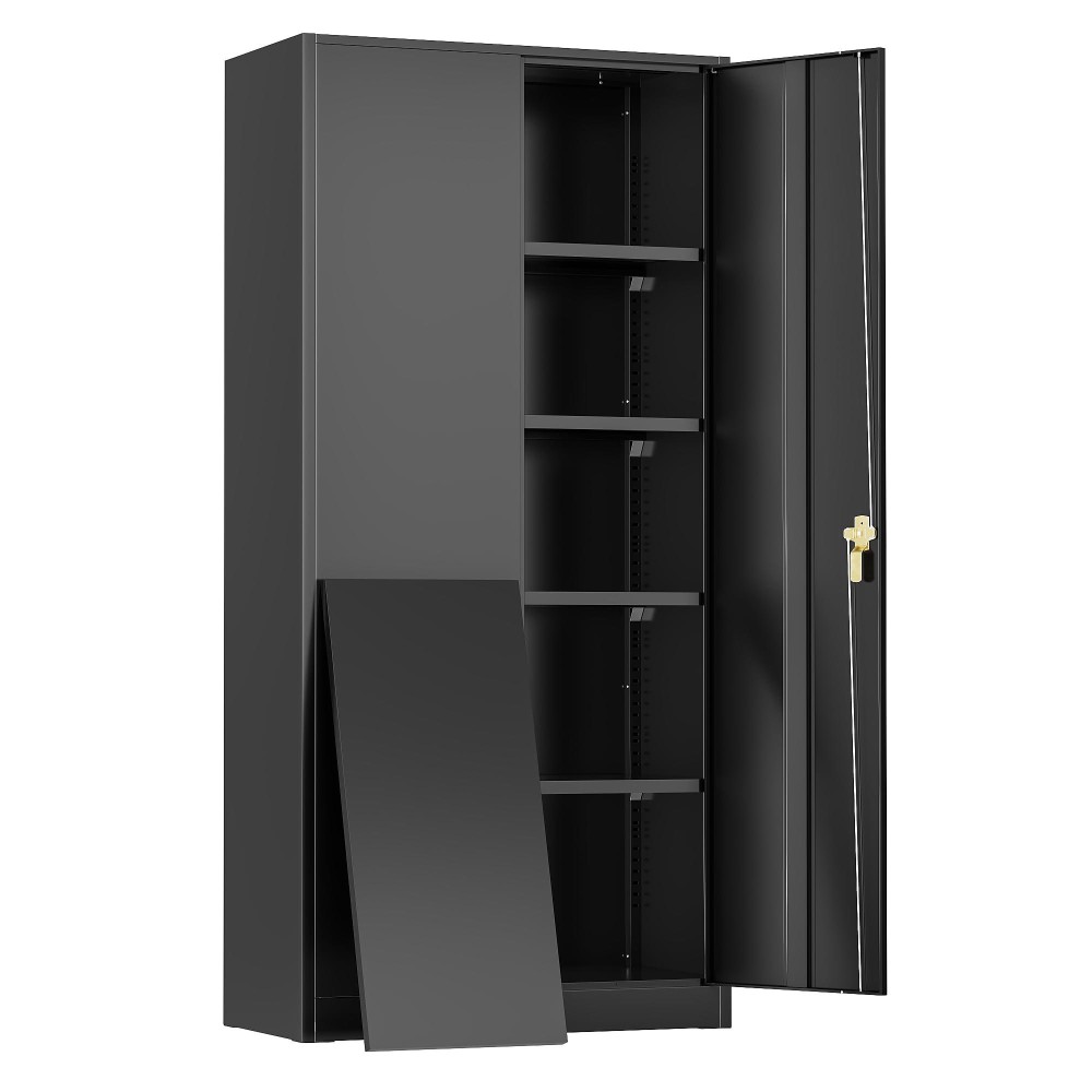 Greenvelly Metal Storage Cabinet 72 Black Steel Garage Cabinet With Doors And Adjustable Shelves Metal Cabinet With Lock Gar