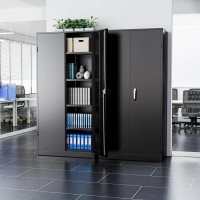 Greenvelly Metal Storage Cabinet 72 Black Steel Garage Cabinet With Doors And Adjustable Shelves Metal Cabinet With Lock Gar