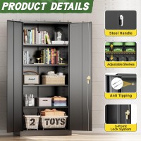 Greenvelly Metal Storage Cabinet Black Steel Garage Cabinet With 2 Doors And Adjustable 2 Shelves Metal Cabinet With Lock Garag