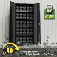 Greenvelly Metal Storage Cabinet Black Steel Garage Cabinet With 2 Doors And Adjustable 2 Shelves Metal Cabinet With Lock Garag