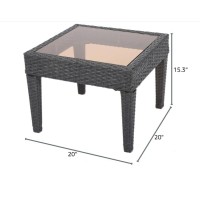 Wicker Rattan Side Table Patio Wicker Table  Outdoor Square Rattan Coffee Table End Table With Tempered Glass Top For Patio Porch Lawn (H-Brown)