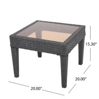 Wicker Rattan Side Table Patio Wicker Table  Outdoor Square Rattan Coffee Table End Table With Tempered Glass Top For Patio Porch Lawn (H-Gray)