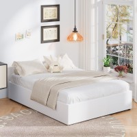 Upcanso 16 Inch King Size Bed Frame With White Skirt Cover Metal King Bed Frame With Storage No Box Spring Needed Heavy Duty