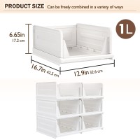 6 Pack Folding Closet Organizers Storage Box Stackable Storage Bins Plastic Drawer Basket Closet Storage White6L