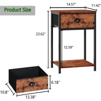 Furologee Nightstands Set Of 2 Industrial End Table With Fabric Drawer And Storage Shelf Retro Bedside Tables Organizer Side