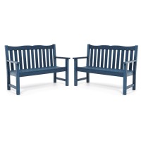 Outdoor Benches Set Of 2 2Person Allweather Hips Garden Bench With 800 Lbs Weight Capacity Never Rot Or Fade Blue