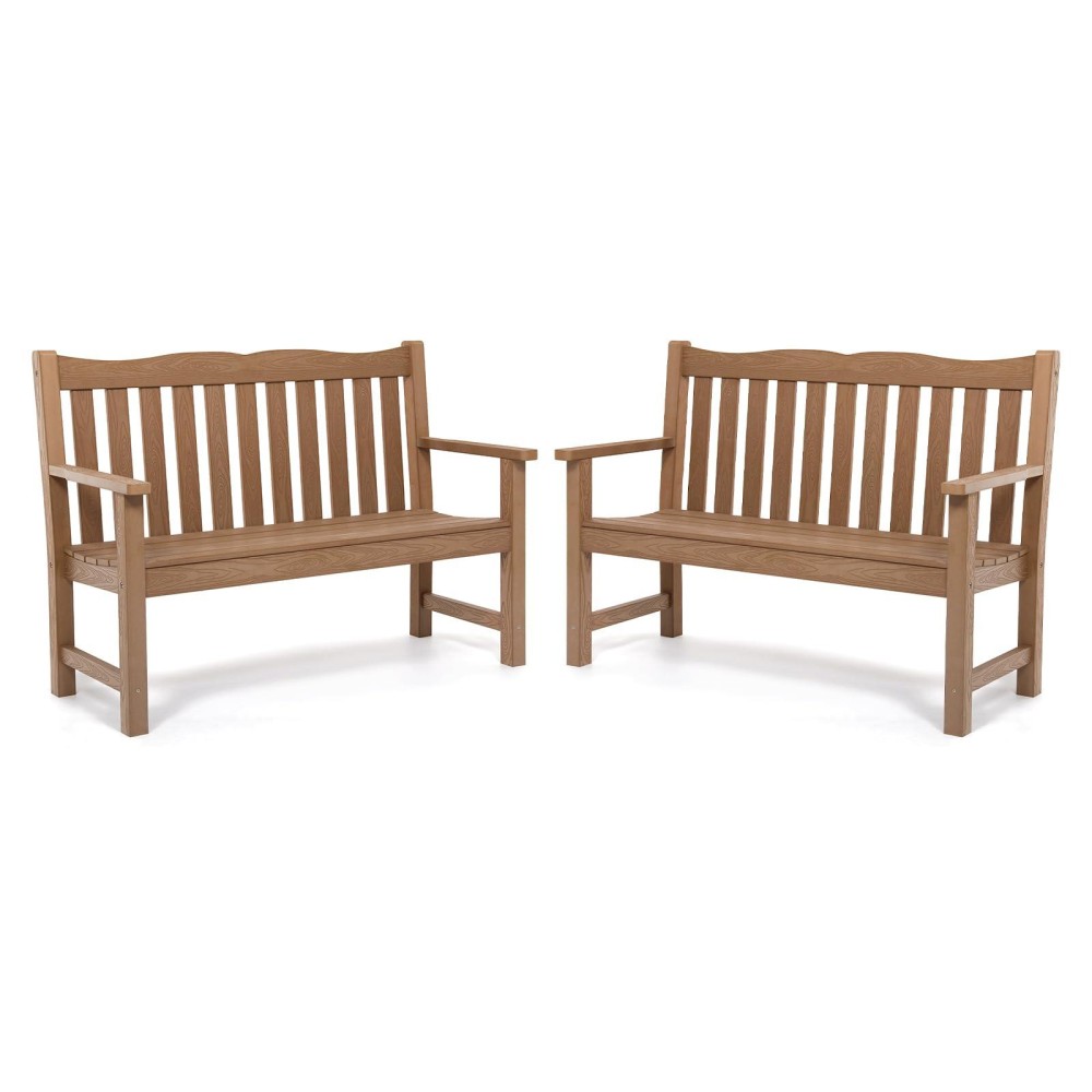 Outdoor Benches Set Of 2 2Person Poly Lumber Garden Bench Never Rot Or Fade Looks Like Real Wood Teak