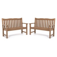 Outdoor Benches Set Of 2 2Person Poly Lumber Garden Bench Never Rot Or Fade Looks Like Real Wood Teak